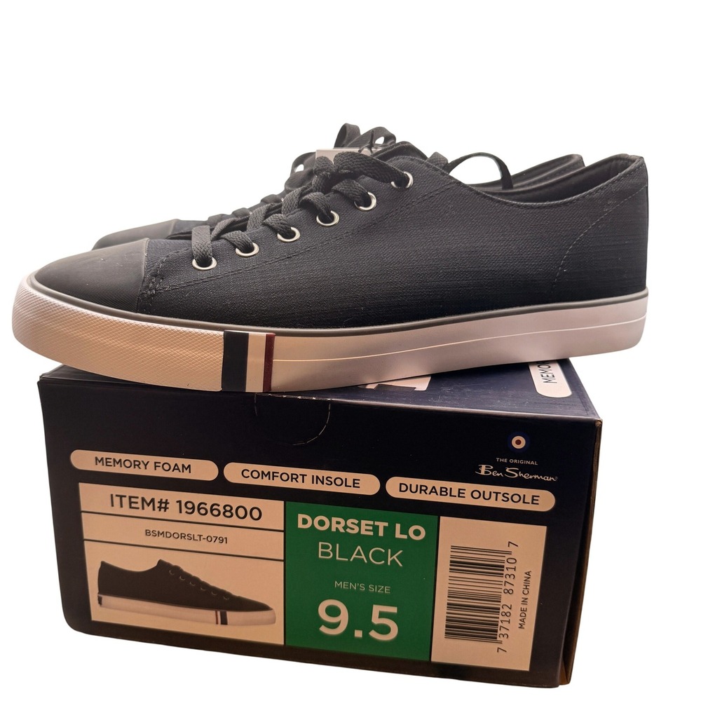 Ben Sherman Mens Dorset Lo Shoes 9.5 Black Canvas Memory Foam Sneakers Retro